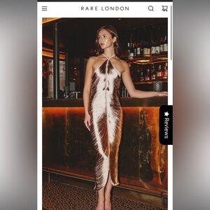Rare London Gold Fringe Detail Halter Maxi Dress